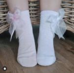 CÓNDOR Hladké ponožky s tylovou mašľou biele Ceremonia organza socks bow white 2439 | Welcomebaby.sk
