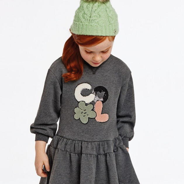 MAYORAL Teplákové volánové šaty sivé Ruffle dress grey 4973 | Welcomebaby.sk