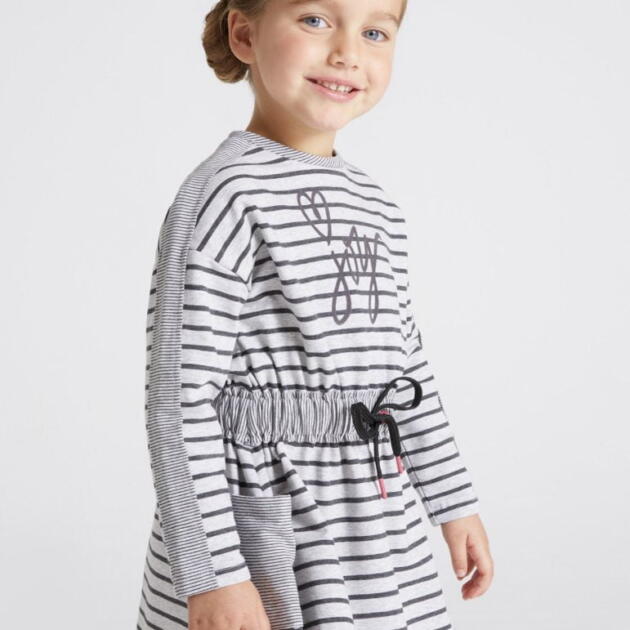 MAYORAL Teplákové pruhované šaty sivé Stripes dress grey 4975 | Welcomebaby.sk
