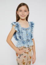 MAYORAL Rifľová blúzka modrá Ruffles blouse blue 6124 | Welcomebaby.sk