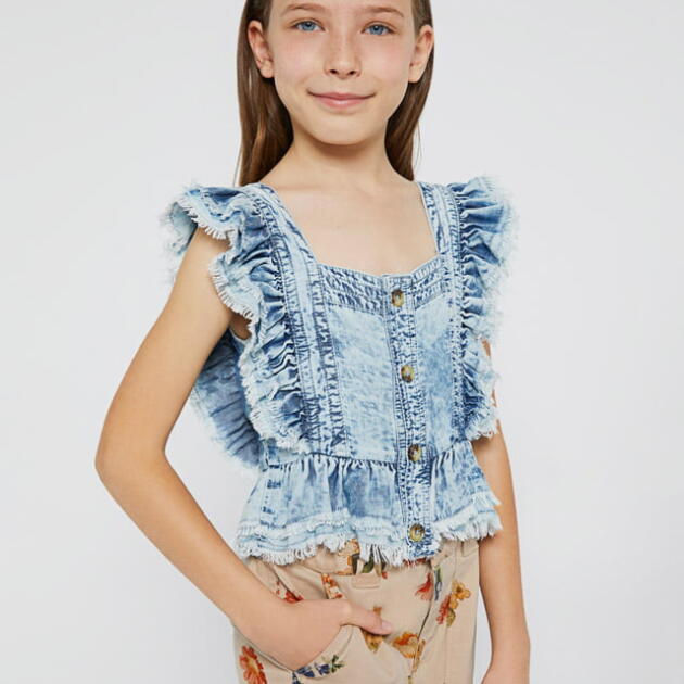 MAYORAL Rifľová blúzka modrá Ruffles blouse blue 6124 | Welcomebaby.sk