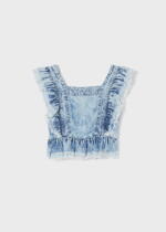 MAYORAL Rifľová blúzka modrá Ruffles blouse blue 6124 | Welcomebaby.sk