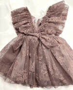 Tylové šaty s volánovými rukávmi fialové Ruffle tulle dress | Welcomebaby.sk