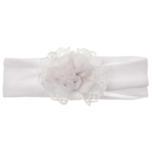SIENA Čelenka biela pre bábätká s kvetom a čipkou Headband shirred lace rosette white | Welcomebaby.sk