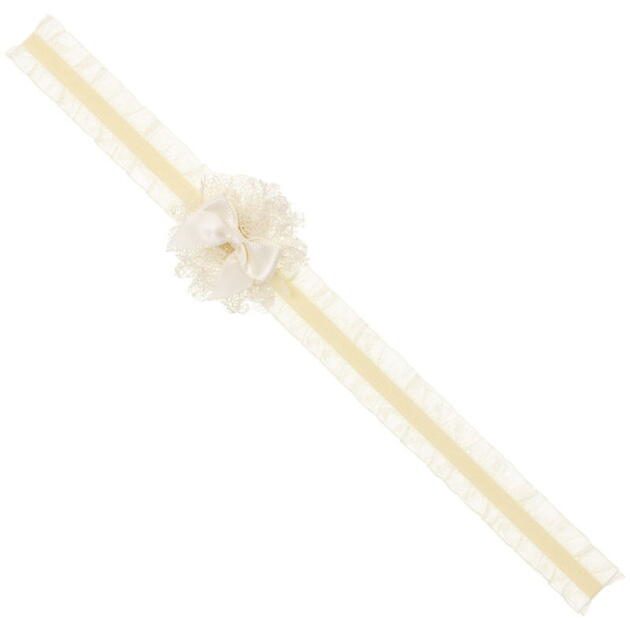 Tenká čelenka krémová s kvetom pre bábätká Muslin baby headband with rosette and little satin hair bow Siena | Welcomebaby.sk