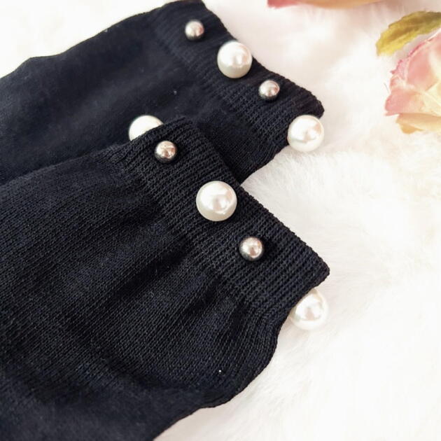 MEIA PATA Ponožky čierne s perlami Short socks pearl black 3033S | Welcomebaby.sk