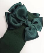 MEIA PATA Podkolienky zelené s dvojitou saténovou mašľou Kneesocks bottle green with double satin bow 1102M | Welcomebaby.sk