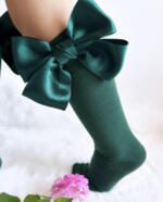 MEIA PATA Podkolienky zelené s dvojitou saténovou mašľou Kneesocks bottle green with double satin bow 1102M | Welcomebaby.sk