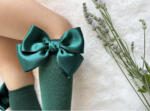 MEIA PATA Podkolienky zelené s dvojitou saténovou mašľou Kneesocks bottle green with double satin bow 1102M | Welcomebaby.sk