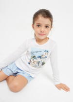MAYORAL Dievčenské tričko biele s dlhým rukávom a gumičkou T-shirt long sleeve with scrunchie white 3072 | Welcomebaby.sk