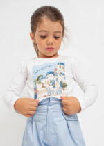 MAYORAL Dievčenské tričko biele s dlhým rukávom a gumičkou T-shirt long sleeve with scrunchie white 3072 | Welcomebaby.sk