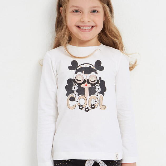 MAYORAL Tričko s dlhým rukávom a vzorom bábiky biele Tshirt with long sleeves and doll white 3073 | Welcomebaby.sk