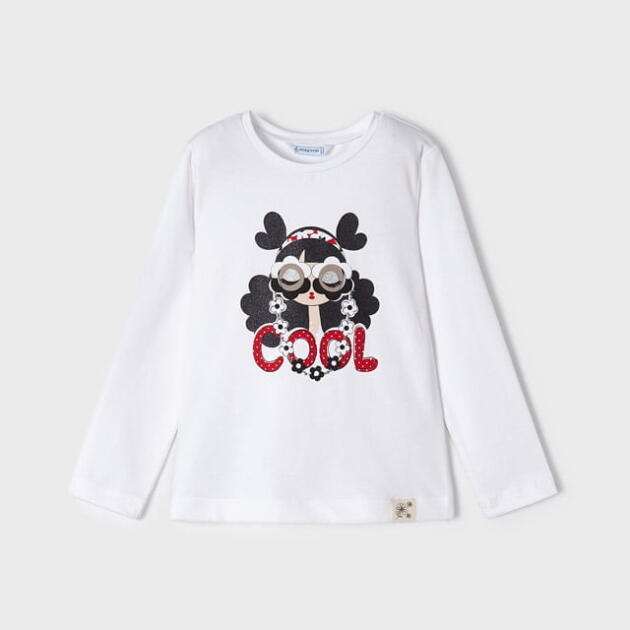 MAYORAL Tričko s dlhým rukávom a vzorom bábiky s nápisom biele Tshirt with long sleeves and doll white 3073 | Welcomebaby.sk