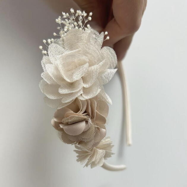 Dievčenská čelenka s kvetmi béžová Headband flower combined antique pink 215106042 | Welcomebaby.sk