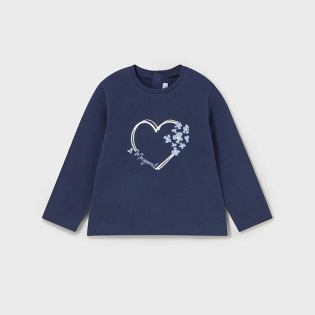 MAYORAL Dievčenské tričko modré s dlhým rukávom srdiečka Long sleeve t-shirt navy blue 116 | Welcomebaby.sk