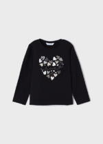 MAYORAL Dievčenské tričko s dlhým rukávom so srdiečkami čierne Long sleeve T-shirt black 178 | Welcomebaby.sk
