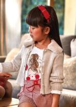 MAYORAL Dievčenský rebrovaný sveter s kožušinovým golierom na gombíky béžový Cardigan beige 4309 | Welcomebaby.sk