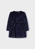 MAYORAL Dievčenské zamatové šaty s opaskom s mašľou tmavomodré Velvet dress navy 4917 | Welcomebaby.sk