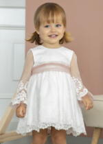 ABEL & LULA Dievčenské tylové šaty s opaskom biele Embroidered tulle dress white 5501 | Welcomebaby.sk
