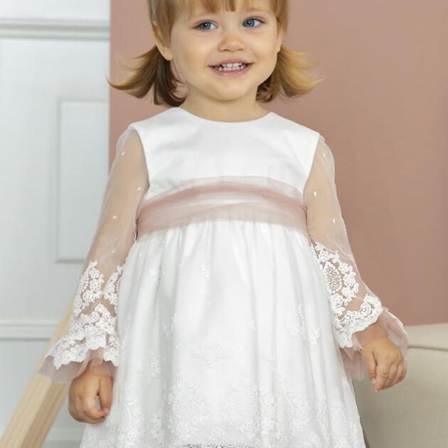 ABEL & LULA Dievčenské tylové šaty s opaskom biele Embroidered tulle dress white 5501 | Welcomebaby.sk