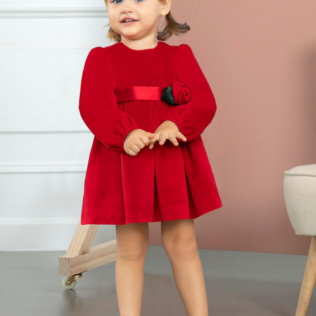 ABEL & LULA Dievčenské zamatové šaty s dlhým rukávom a s opaskom červené Velvet dress red 5509 | Welcomebaby.sk