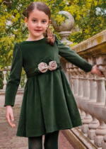 ABEL & LULA Dievčenské zamatové šaty s dlhým rukávom a s opaskom zelené Velvet dress bottle 5529 | Welcomebaby.sk