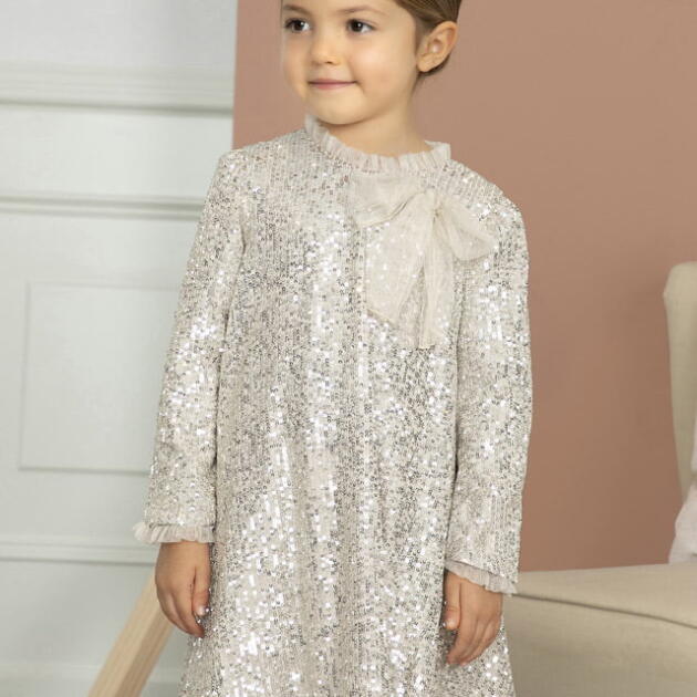 ABEL & LULA Flitrované šaty zlaté s dlhým rukávom a mašľou Glitter dress sand 5532 | Welcomebaby.sk