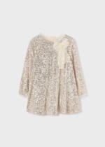 ABEL & LULA Flitrované šaty zlaté s dlhým rukávom a mašľou Glitter dress sand 5532 | Welcomebaby.sk
