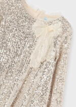 ABEL & LULA Flitrované šaty zlaté s dlhým rukávom a mašľou Glitter dress sand 5532 | Welcomebaby.sk