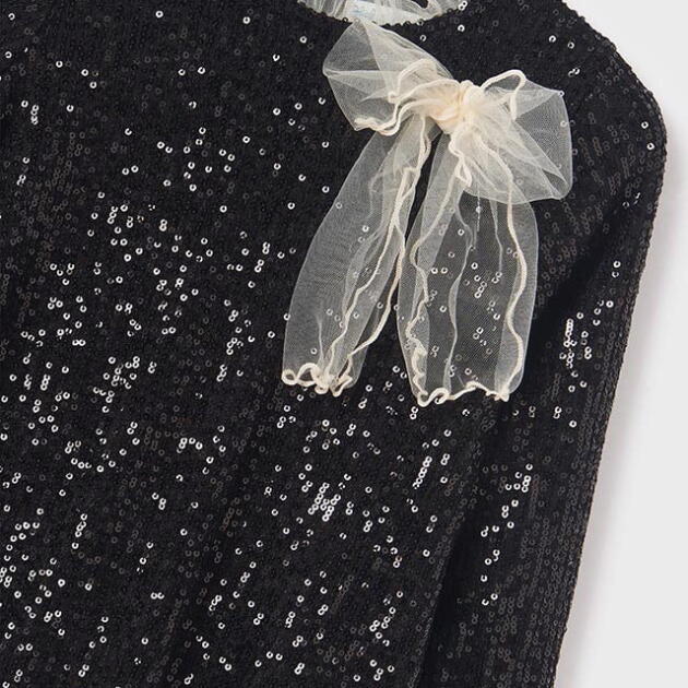 ABEL & LULA Flitrované šaty čierne s dlhým rukávom a mašľou Glitter dress 5532 | Welcomebaby.sk