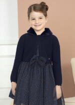 ABEL & LULA Dievčenské bolerko s kožušinovým golierom tmavomodré Faux fur collar cardigan 5862 | Welcomebaby.sk