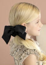 ABEL & LULA Zamatová gumička s mašľou do vlasov čierna Velvet scrunchie black 5981 | Welcomebaby.sk