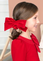 ABEL & LULA Zamatová gumička s mašľou do vlasov červená Velvet scrunchie red 5981 | Welcomebaby.sk