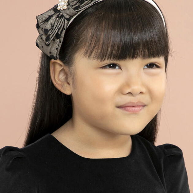 ABEL & LULA Čelenka s trojitou bodkovanou tylovou mašľou čierna Polka dot tulle headband black 5983 | Welcomebaby.sk