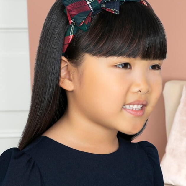 ABEL & LULA Dievčenská károvaná čelenka s trojitou mašľou Plaid headband navy 5986 | Welcomebaby.sk