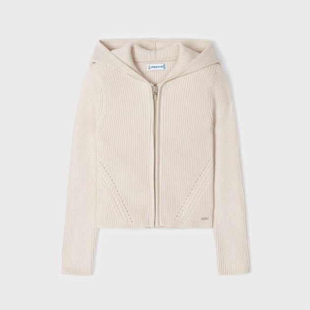MAYORAL Dievčenský rebrovaný sveter béžový na zips s kapucňou Ribbing pullover beige 3346 | Welcomebaby.sk