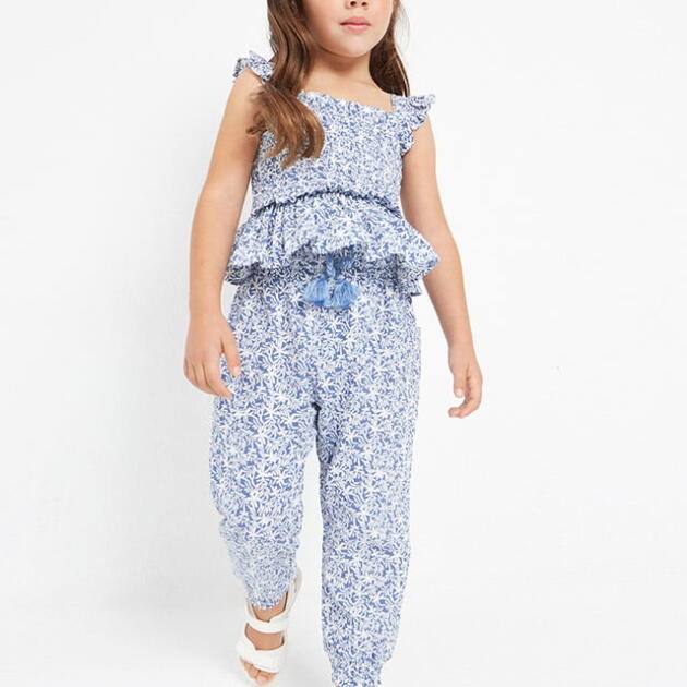 MAYORAL Dievčenské letné nohavice s potlačou modré Printed long trouser blue 3508 | Welcomebaby.sk
