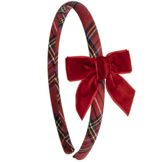 SIENA Károvaná čelenka s velvet mašľou červená Headband tartan velvet red 200107432 | Welcomebaby.sk