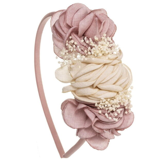 SIENA Čelenka s tromi kvetmi ružová Soft hairband with linen flowers antique pink 7130 | Welcomebaby.sk