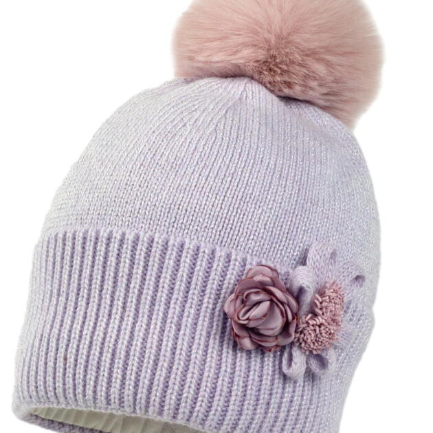 JAMIKS Čiapka s kvetmi a brmbolcom NANNA II fialová Hat with pompom lavender JZG252 | Welcomebaby.sk