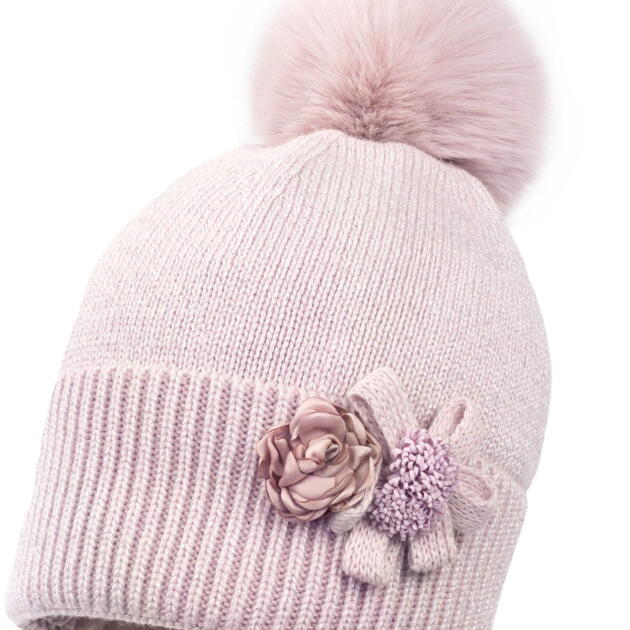 JAMIKS Čiapka s kvetmi a brmbolcom NANNA II ružová Hat with pompom rose JZG252 | Welcomebaby.sk
