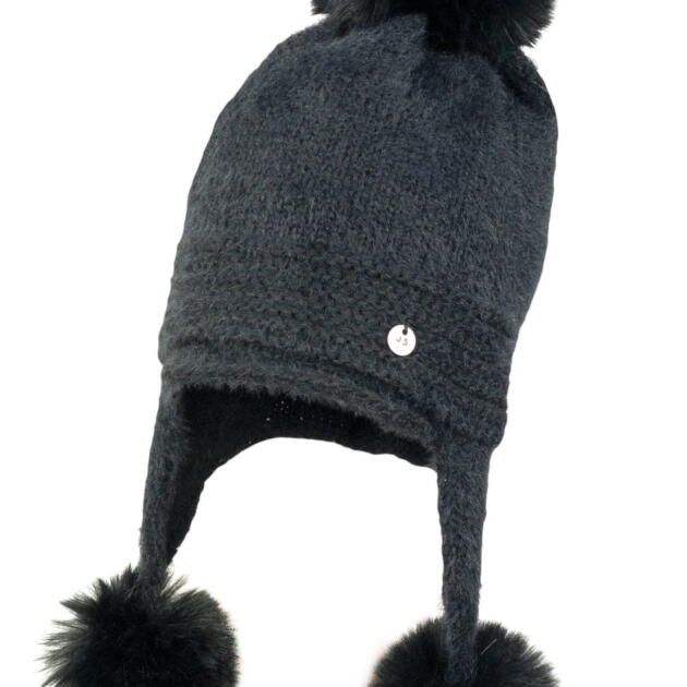 JAMIKS Čiapka s uškami s brmbolcami SALAMBRA II čierna Hat with ears pom pom black JZG155 | Welcomebaby.sk