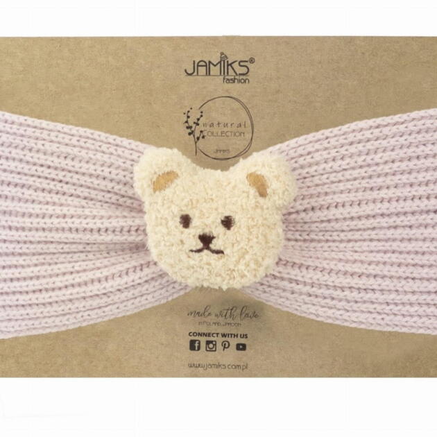 JAMIKS Detská pletená čelenka ružová pudrová s macom Renira Headband winter powder pink JZG345 | Welcomebaby.sk