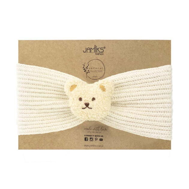 JAMIKS Detská pletená čelenka krémová s macom Renira Headband winter ekru JZG345 | Welcomebaby.sk