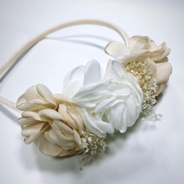 SIENA Čelenka s tromi kvetmi béžová Soft hairband with linen flowers beige 215107130 | Welcomebaby.sk