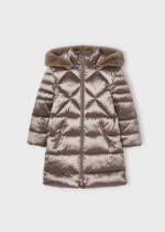 MAYORAL Dlhá bunda s kapucňou béžová Long jacket recycled polyester beige 4415 | Welcomebaby.sk