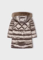 MAYORAL Dlhá bunda s kapucňou béžová Long jacket recycled polyester beige 4415 | Welcomebaby.sk