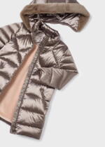 MAYORAL Dlhá bunda s kapucňou béžová Long jacket recycled polyester beige 4415 | Welcomebaby.sk