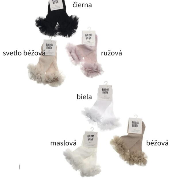 NENA BEBE Rebrované ponožky béžové s tylovým volánom Socks tulle beige 5039 | Welcoembaby.sk