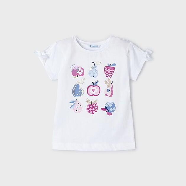 MAYORAL Dievčenské tričko s krátkym rukávom s potlačou biele Girl print tshirt white 3084 | Welcomebaby.sk